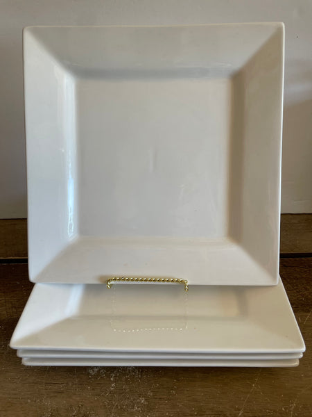 <€€ FOOD NETWORK Restaurant Ware White Square Luncheon/Salad/Dessert Plates Set/4 7.5”