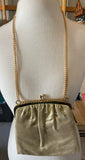 ** Vintage Metallic Gold Evening Bag Clasp Purse w/Chain Lined