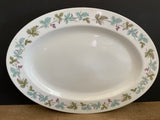 <€€ Vintage Fine China MS Japan #6701 Oval White Serving Platter Grapevine Green and Blue Silver Rim