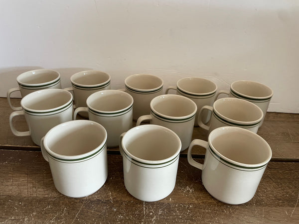 + Vintage Set/12 Gibson Housewares 3” Coffee Cups Mugs with Dual Green Rings