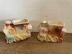 + Vintage Ceramic CHOO CHOO Train Planters Japan Pair/Set of 2