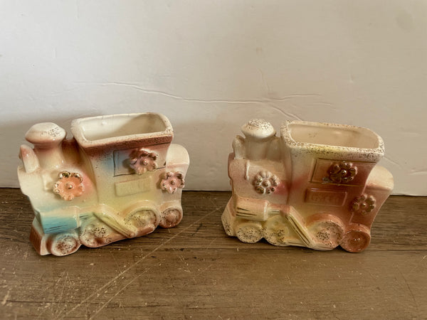 + Vintage Ceramic CHOO CHOO Train Planters Japan Pair/Set of 2