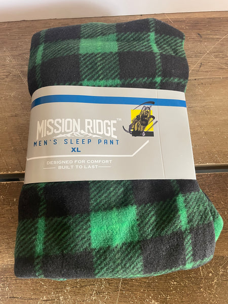 New Mission Ridge Men's SLEEP PANTS XLarge Green/Black Plaid Super Soft Pajama Pants Sleepware