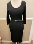 New Womens Large SAY WHAT? Black Sweater Dress Fitted Ribbed Belted Flare Skirt