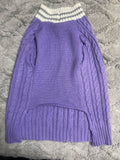+* Dog Sweater Medium Purple with Grey & White Bow 20” L