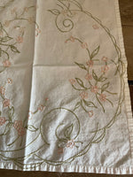 Vintage White Table Cover Doilie 14” Square Embroidered Floral Cotton