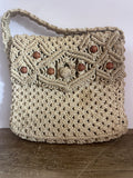 +* Vintage MACRAME Purse Bag Sand Beige Hippie Boho Woven Beaded