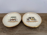 a** Set/2 Pair Vintage Hyalyn Porcelain Trinket Dishes Scroll Arched Caleche Coach & Light Rockaway