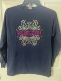 +* Youth XLarge Navy Blue Long Sleeve Tshirt Bedazzled “Fusion” Gildan Ultra Cotton