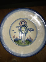 a** Vintage M A Hadley Pottery Bread Plate Dessert Farmer Man Farm