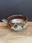 €a** Vintage Handled Soup Bowl Brown & Gray Pottery