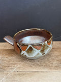 €a** Vintage Handled Soup Bowl Brown & Gray Pottery