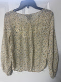 +* Womens/Juniors About A Girl Lace & Semi Sheer L/S Blouse Top Sz XS Brown & Blue Floral