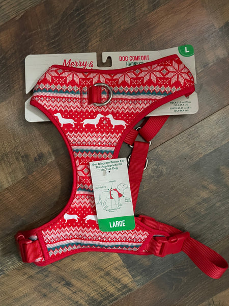 * New Fair Isle Red Merry & Bright Christmas LARGE Dog Comfort Vest Harness NWT