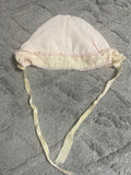 +* Vintage Baby Girls 3-6 Mo Pink & Ivory Satin with Lace Bonnet Hat Cap Lightweight Newborn Infant