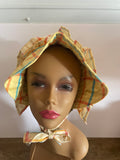 +* Adult Medium Old-Fashion Pioneer Prairie Bonnet Style Sun Hat Yellow Plaid