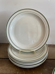 + Vintage Set/6 Gibson Housewares 10” Dinner Plates with Dual Green Rings