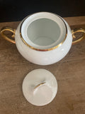 + Vintage Pfeiffer & Lowenstein Schlackenwerth Austria Empire II White China Gold Rim SUGAR BOWL w/Lid & CREAMER 1940s