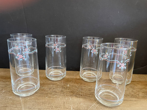 Vintage Corning Corelle English Breakfast Rose Pattern Set/6 14 oz. Drinking Glass Tumblers