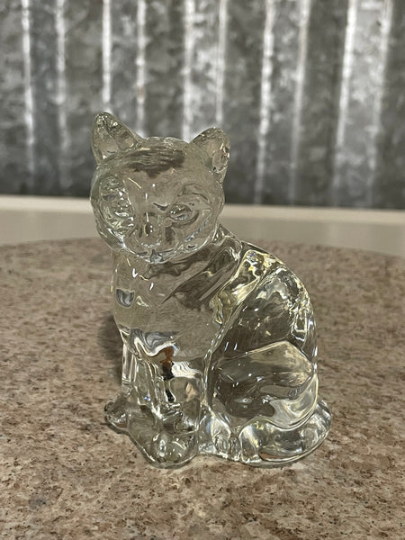 a** Crystal Glass Cat Paper Weight Figurine Damaged Ear