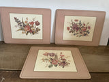 + Vintage PIMPERNAL Hard Placemats Set/3 3 Floral Designs Cork Backing England Pink Border
