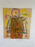 *^ Japanese Fukuoka Nobuo Original Art Expressionism Portrait Drawing Watercolor Signed 九 Nine