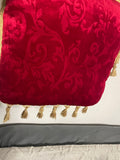 +* Square 19” Royal Red with Gold Trim and Tassels Velour Velvety Pillow