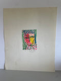+^h Japanese Fukuoka Nobuo Original Art Expressionism Portrait Drawing Watercolor Signed  二 Two