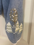 ** Women’s XL Christmas Sweater Christopher & Banks Hand Embroidered Santa Over Cozy House Blue