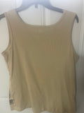 +* Womens Basic Editions XL Tank Top Beige with Flowers Dipped in Silver Glitter Cotton
