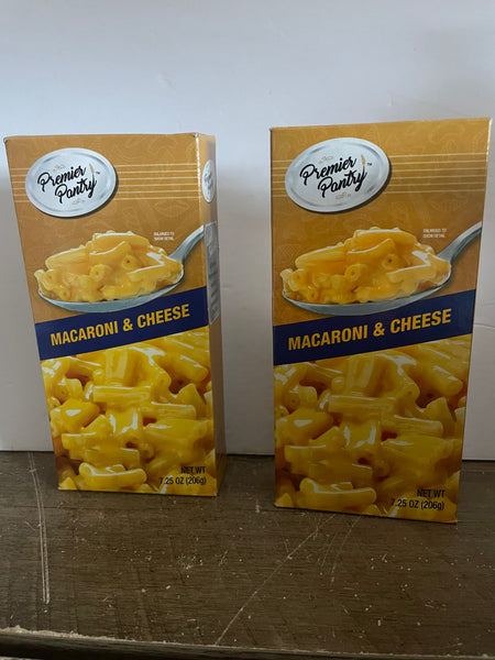 <€€ Lot/2 Premier Pantry Macaroni & Cheese Pasta in Cheddar Sauce 7-7.25oz Boxes Best by January 8, 2026, February 7, 2026