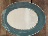 € Flintridge China, California Deep Teal Green w/ Platinum Silver 14” Oval Serving Platter