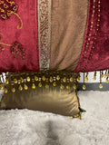 +* Set/3 Square 16” Embroidered & Beaded Pillows Floral on Velour Velvety Satiny Pillow Burgundy Green Browns Zipper Closure