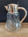 <€€ Large Silver Stainless Top Glass Handled Water Lemonade Pitcher Etched Grapes