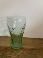 a* Set/2 Pair Green COCA COLA Glass Mini Glasses 4.5” H Drinking Glasses