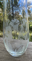 a* Vintage Clear Glass 7” Bud Vase Etched Frosted Daffodil Flowers Decor