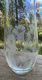 a* Vintage Clear Glass 7” Bud Vase Etched Frosted Daffodil Flowers Decor