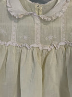 Vintage Infant Baby Girl Light Yellow Dress Lace Trimmed Collar, Sleeves & Bodice