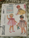 <€€ Set/3 Vintage Girls Size 1 Toddler Smock Dress Pants Romper Patterns 1960s 1970s