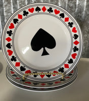 € Set/12 3 each of 4 Designs, Card Suits-Hearts, Diamonds, Spades & Clubs 7.5” Dessert Plates