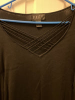 Womens/Juniors Finity Large Long Sleeve Sweater Beaded Criss-Cross Neckline Slip On