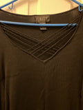 Womens/Juniors Finity Large Long Sleeve Sweater Beaded Criss-Cross Neckline Slip On