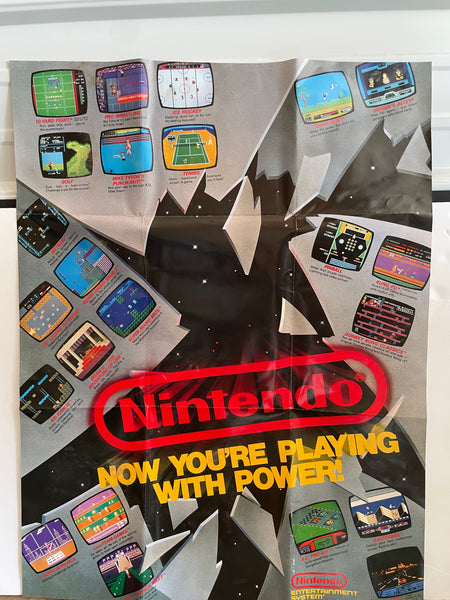 + Vintage NOW YOUR'E PLAYING WITH POWER NINTENDO NES Poster 1988 20” W x 27” H