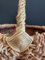 <€€ Woven Rattan 19” Gathering Basket Pink, Beige & Green Colors