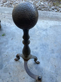 €< Vintage Pair/Set Fireplace Andirons Cast Iron with Hammered Finish 17” Height