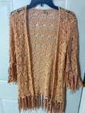 +* Womens/Juniors Small Lightweight Crocheted Apricot  Cardigan Sweater with Fringe by BKE
