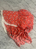 +^ Medium/Large Old-Fashion Pioneer Prairie Bonnet Style Sun Hat Blue Flowers on Red with White Trim