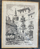 +* MCM Framed Art Pen & Ink Drawing Sketch of La Giralda Tower of Seville Cathedral in Sevilla Spain by Moreno of Architectural Landmark