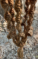 a* Vintage Macrame Hanging Plant Pot Glass Holder BOHO MCM 1970's 8’ Feet Long, Brown Jute