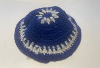 <€€ Classic Yarmulke Kippah Hat Knitted Covering Cap Tribal Jewish Vintage Religious Blue
